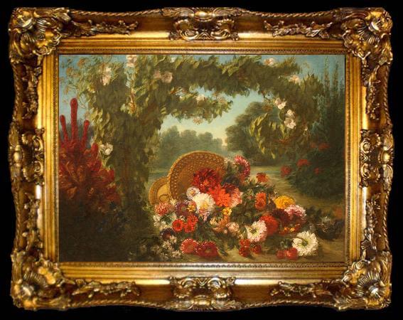 framed  Eugene Delacroix Basket of Flowers, ta009-2
